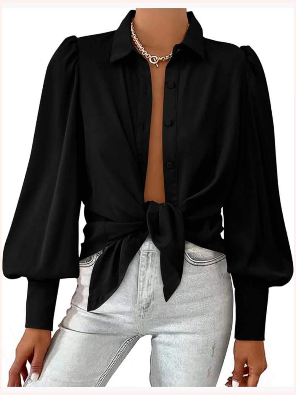 Dressy Casual Long Sleeve Button Down V-Neck Blouse Top